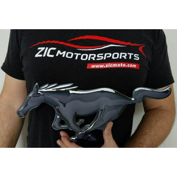 Mustang Pony Black Chrome Look Metal Sign