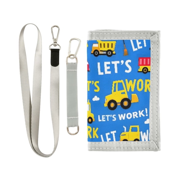 JIALIOU Nylon Trifold Card Wallet with ID Window Zipper Pocket for Men Women Teen Construction Trucks and Clouds