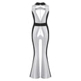 thumbnail image 5 of Hansber Girls Disco Outfits Kids 70s Party Dress Up Bell Bottom Jumpsuit Sleeveless Sequins Dancing Romper Silver 14, 5 of 6