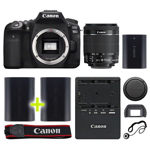 Canon 90D Digital SLR Camera with 18-55mm IS STM Lens + Backup Power Kit