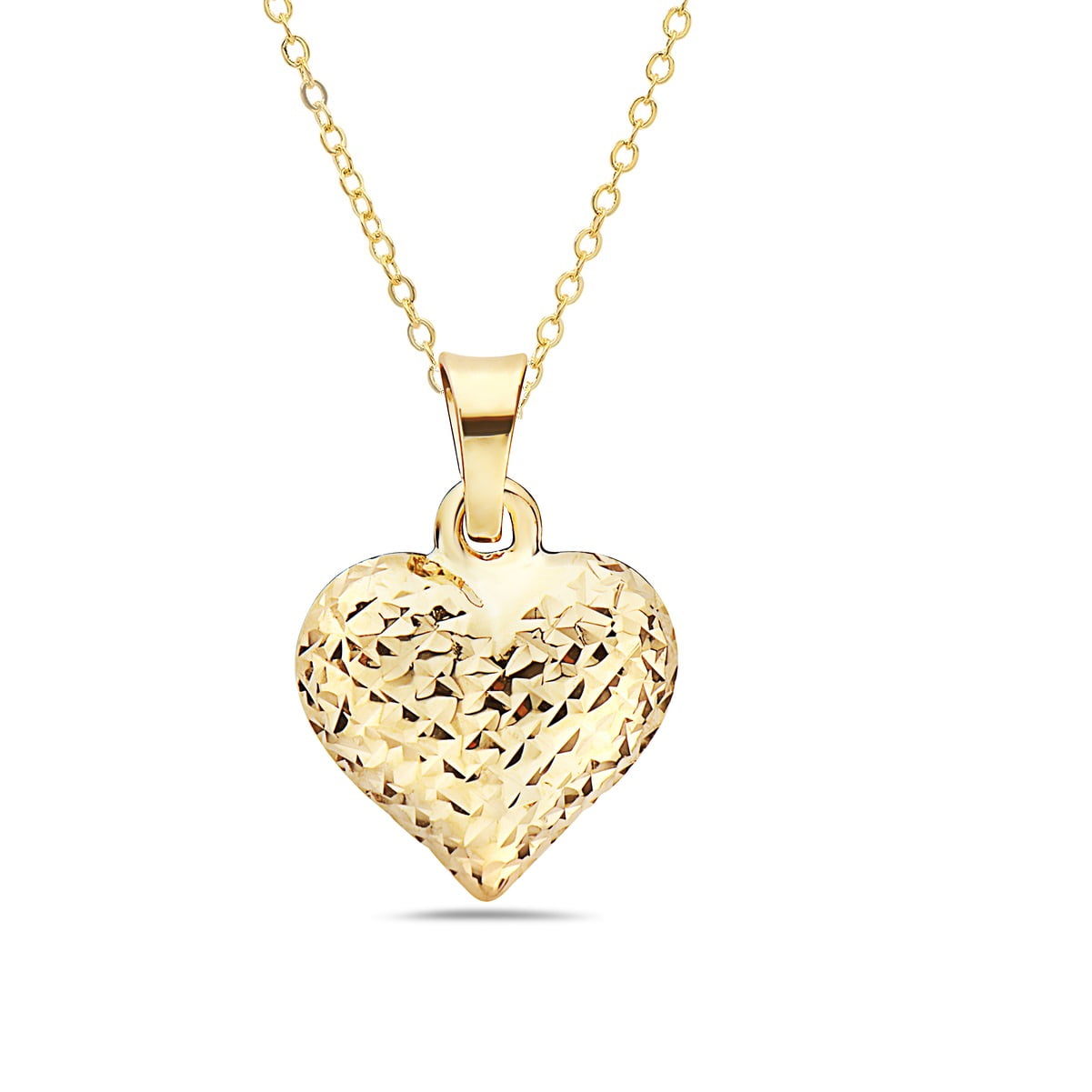 14K Solid gold diamond cut heart pendant - Walmart.com