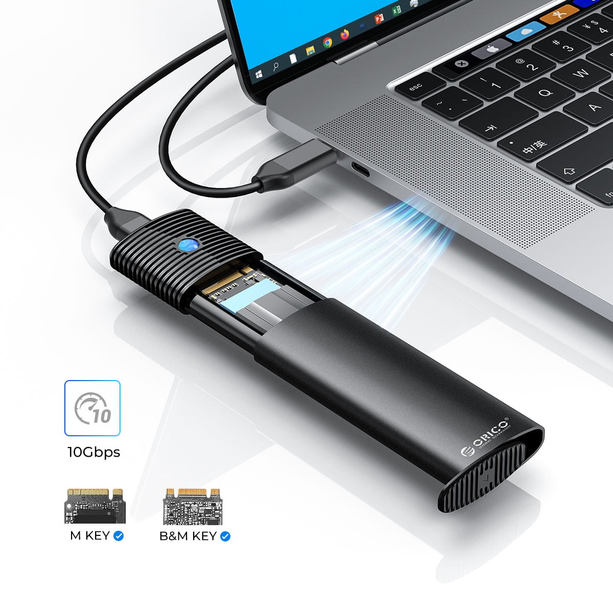 ORICO M.2 Enclosure 4TB 10Gbps M Key NVMe Enclosure Aluminum Portable External Hard Drive Enclosure with USB C to C Cable