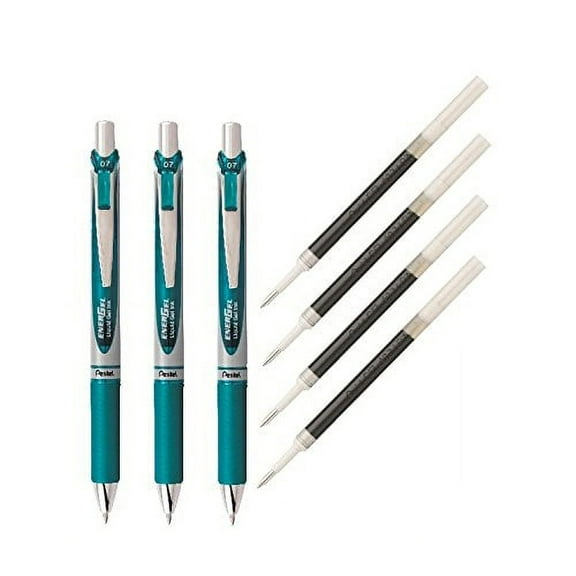 Pentel EnerGel Deluxe RTX Liquid Gel Ink Pen Set Kit, Pack of 3 with 4 Refills (Turquoise - 0.7mm) â€¦