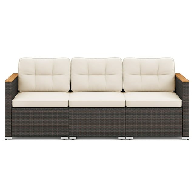 Gymax 3-Seat Patio Couch Sofa PE Rattan Wicker Loveseat Furniture Set Outdoor