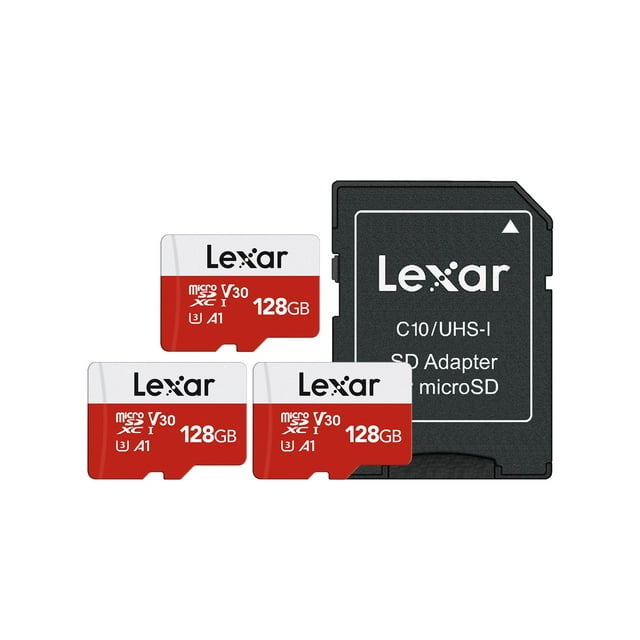 Tarjeta micro SD Lexar E-Series de 128 GB, paquete de 3 con adaptador