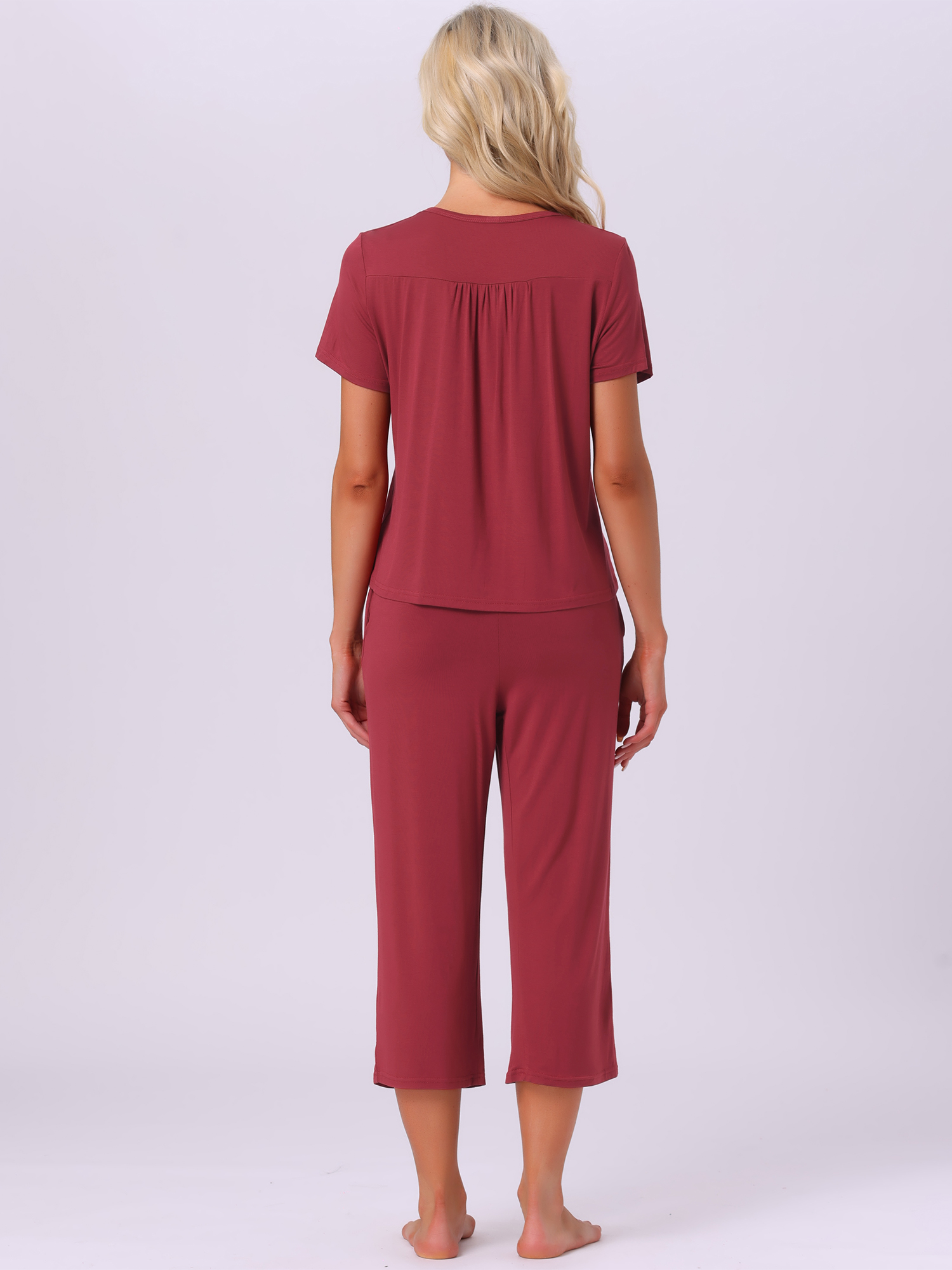 DARING DIVA Capri Pajamas Set Button Up Sleepwear V Neck 2 Piece Pjs XS Red