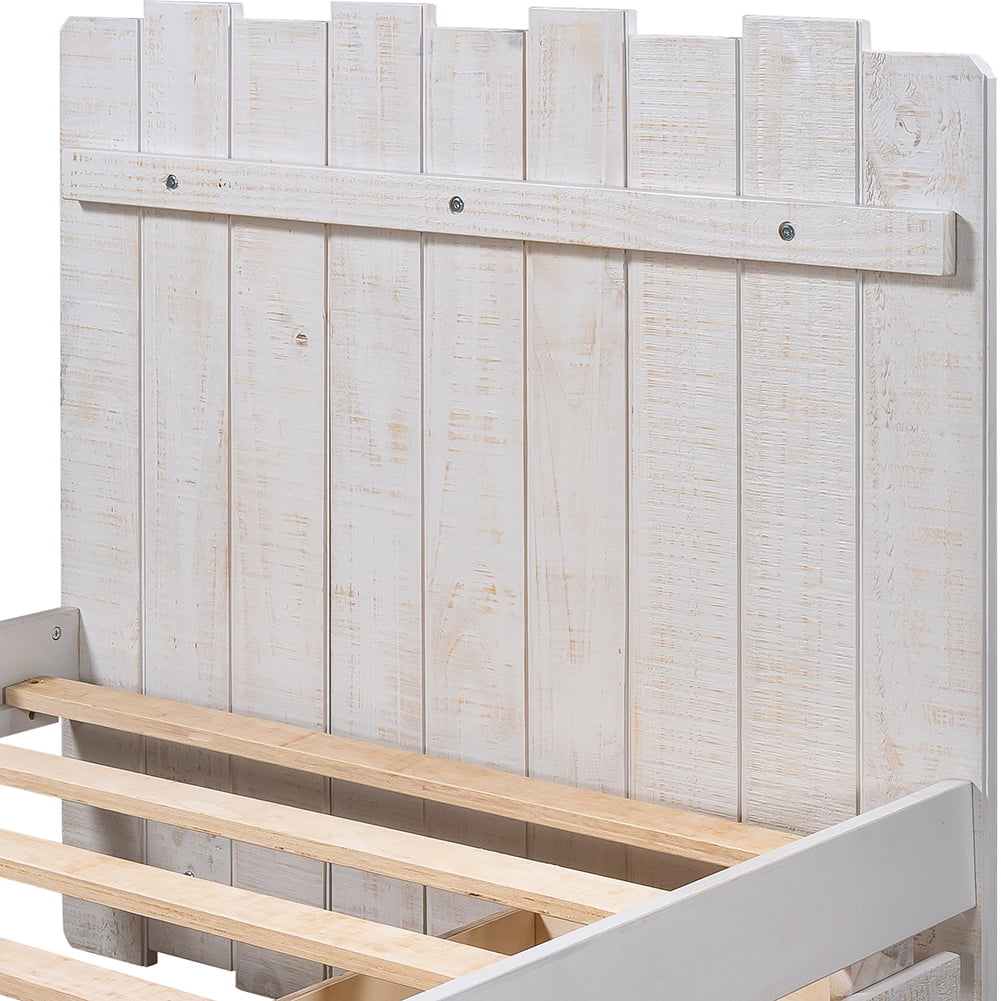 Lowestbest Vintage Wood Twin Platform Bed Frame with Headboard and Footboard, White Lowestbest Vintage Wood Twin Platform Bed Frame with Headboard and Footboard, White