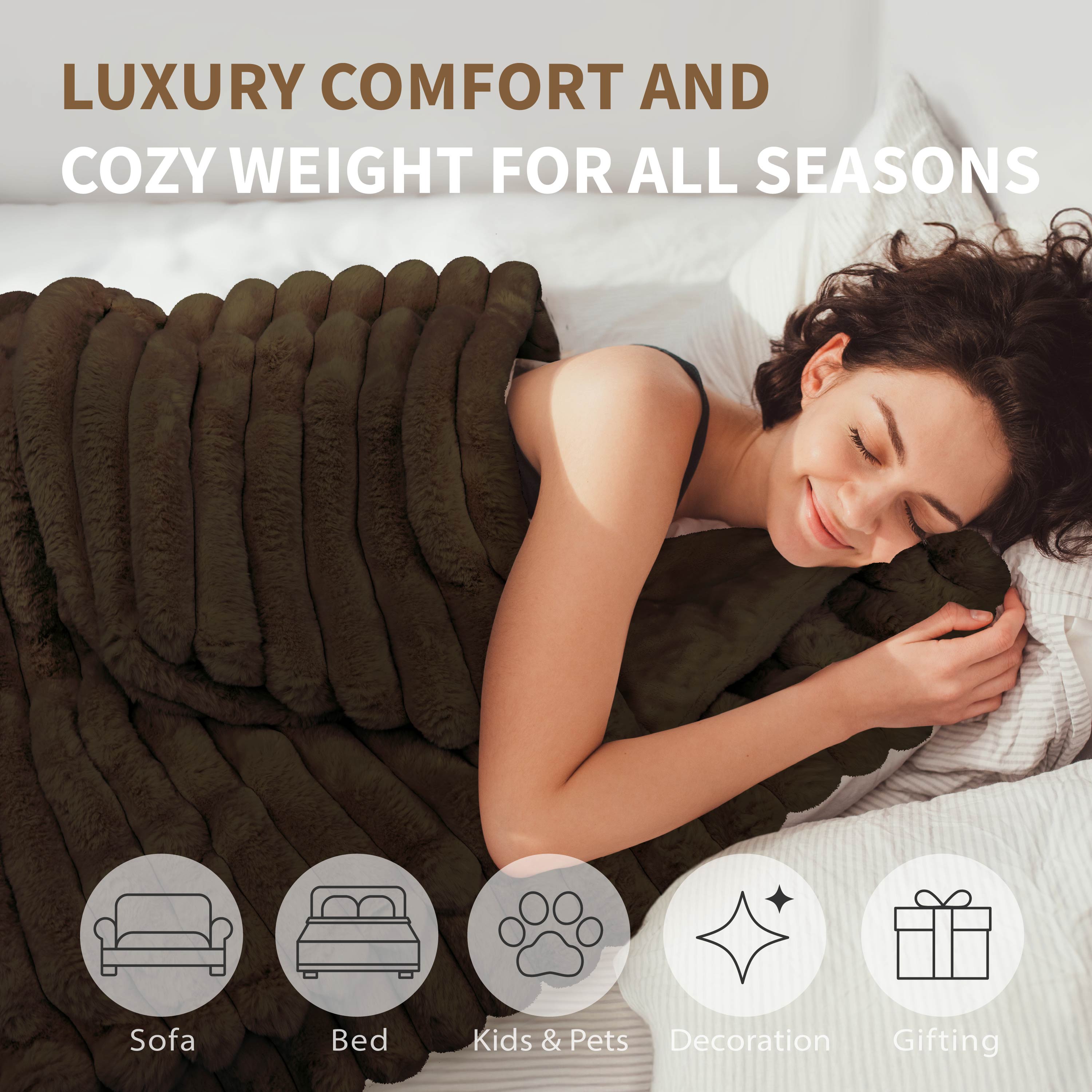 Regal Living Luxury Reversible Textured Stripe Faux Fur & Velvet Throw, Cocoa Brown, 50" x 70"