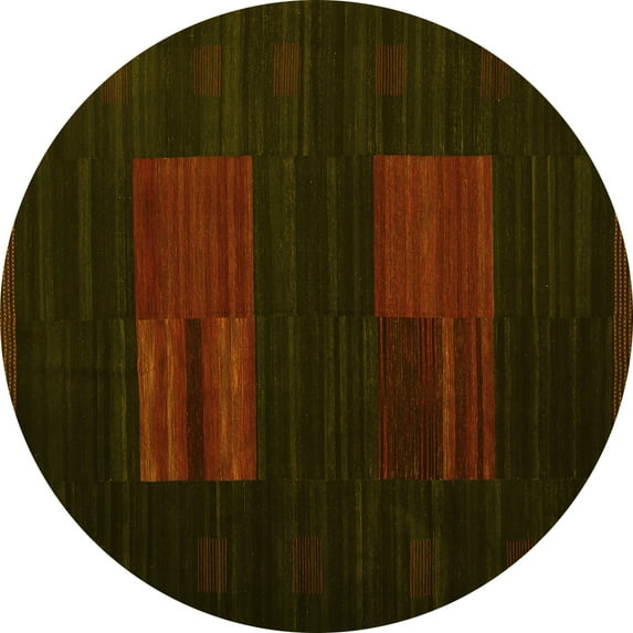 Ahgly Company Indoor Round Abstract Yellow Contemporary Area Rugs, 7' Round