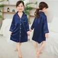 thumbnail image 6 of LYMAYTER 2-12 Years Girls Satin Silk Nightgown Button down Sleepwear Kids Short Sleeve Pajamas for Toddler V-Neck Dress Cardigan Robe, 6 of 9