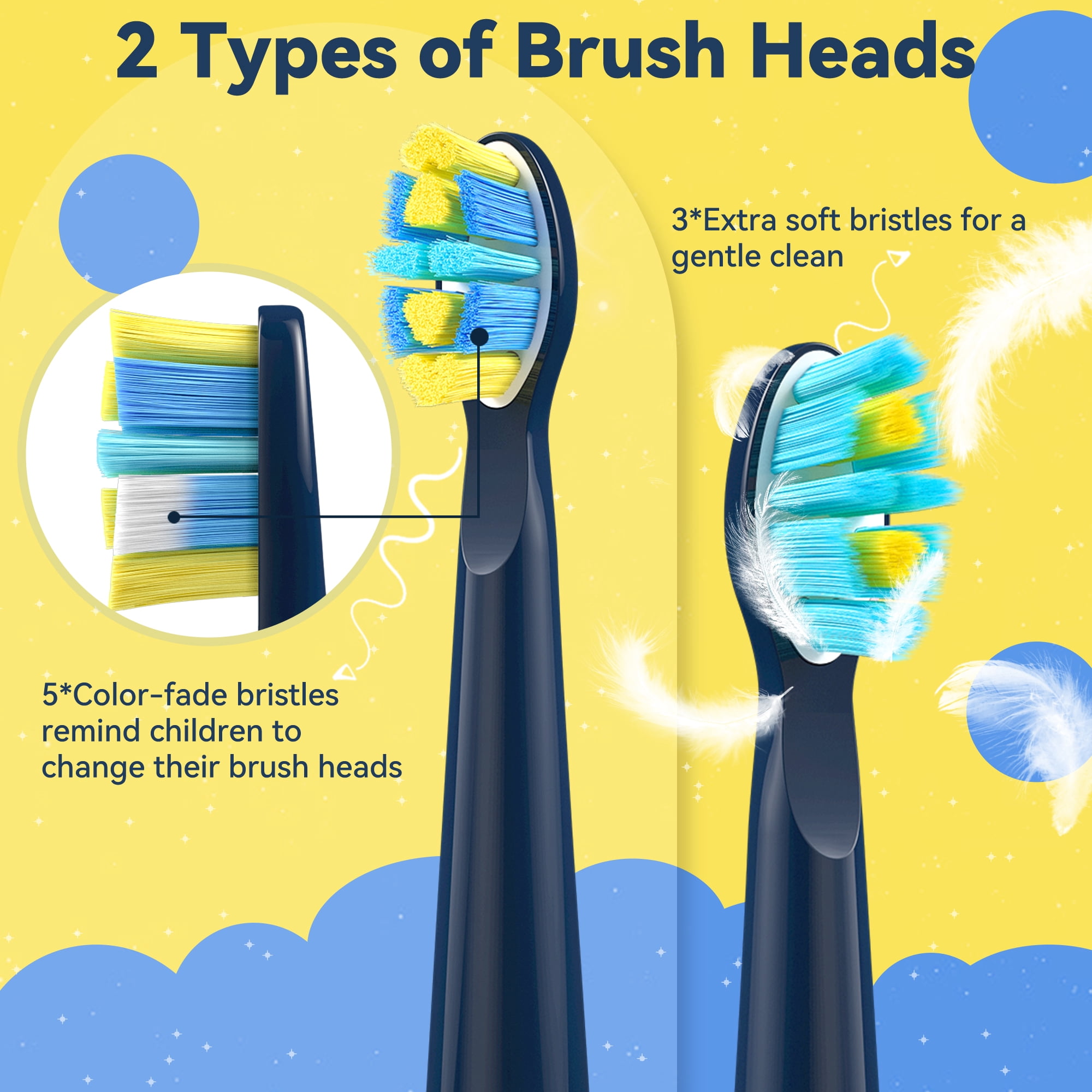 Seago Sonic Kids Rechargeable Electric Toothbrush,SG-2303Navy Blue,DIY Stickers,8 Soft Brush Heads,5 Modes, for Kids 6-12