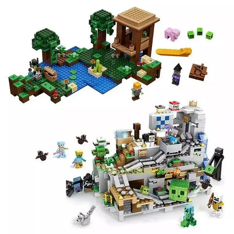 MOC NON LEGO 1000pcs my world Mountain cave Village building blocks chicken coop wolf nether hell portal Pig House toys Walmart