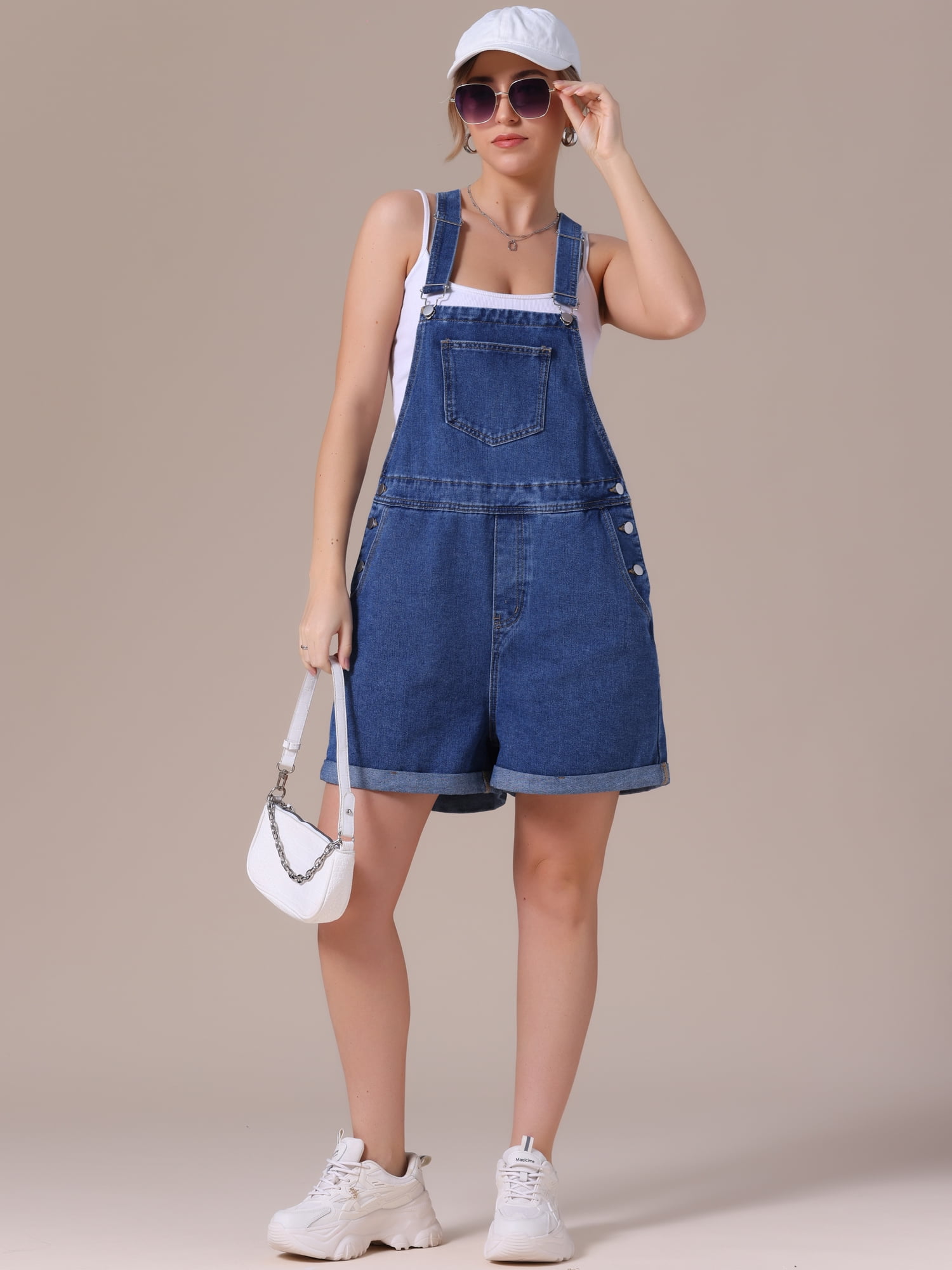 DARING DIVA Women's Denim Loose Fit Summer Jean Romper Jumpsuit L Dark Blue
