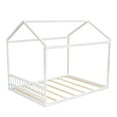 thumbnail image 5 of Euroco Pine Wood Queen Size House Shaped Canopy Bed for Adults Living Room, White, 5 of 10