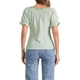 thumbnail image 3 of BLUSA DE GINGHAM PARA MUJER CON CUELLO REDONDO, VOLANTES Y MANGAS ABULLONADAS M VERDE, 3 of 6