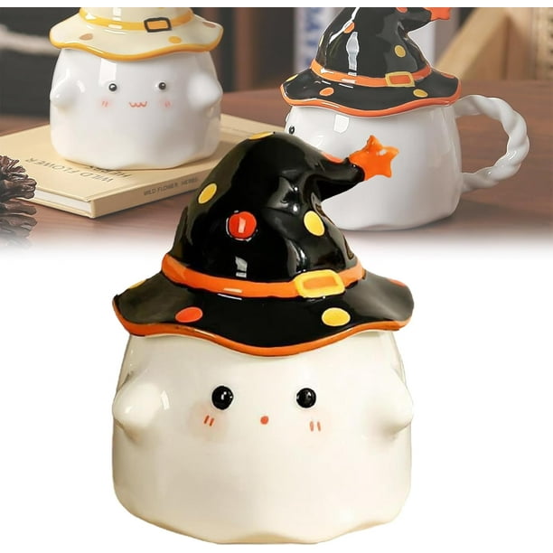 Taza de café de cerámica Xinyu fantasma con tapa de sombrero de bruja 13 oz