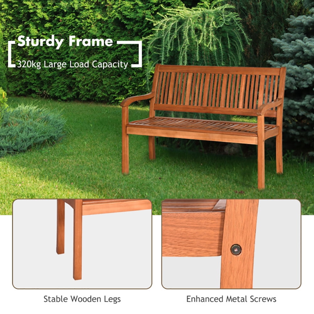 Aimee Lii Two Person Solid Wood Garden Bench with Curved Backrest and Wide Armrest, Outdoor Patio Furniture