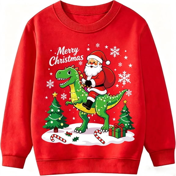 Toddler Little Boy Girl Christmas sweatshirt Santa Dinosaur Shirt Long Sleeve Kid Shirt Top For 6T