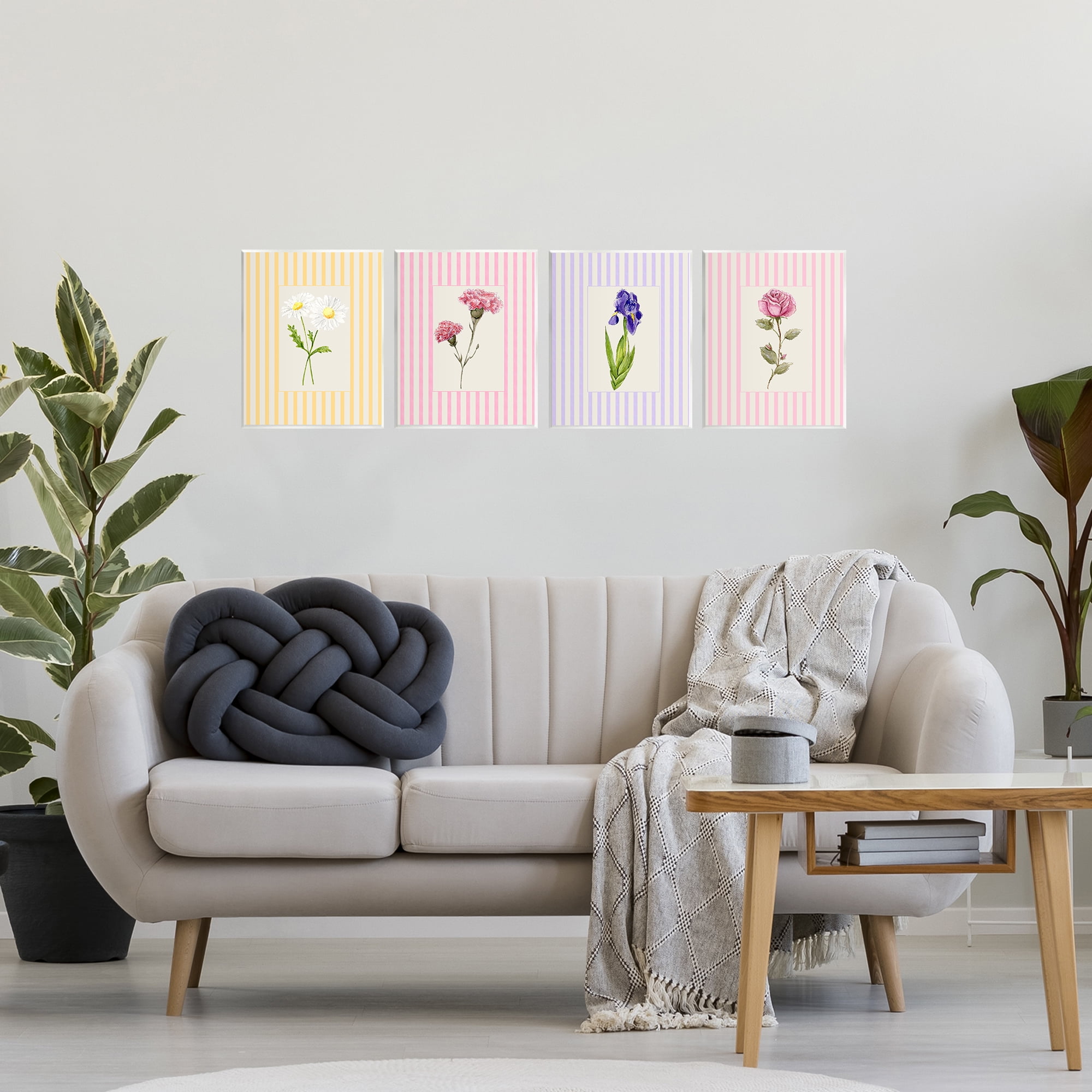 Cottage Stripe Sprigs 4 Piece Wall Plaque Art Set, design by Lisa Wehmeyer