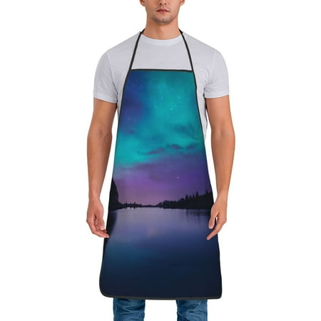 

Gaeub Night At Lake Aurora Print Apron for Men and Women Waterproof Apron for Cooking Dishwashing Lab Butcher Dog Grooming