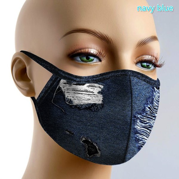 Washable Denim Unisex Ripped Jeans Cloth Face Masks