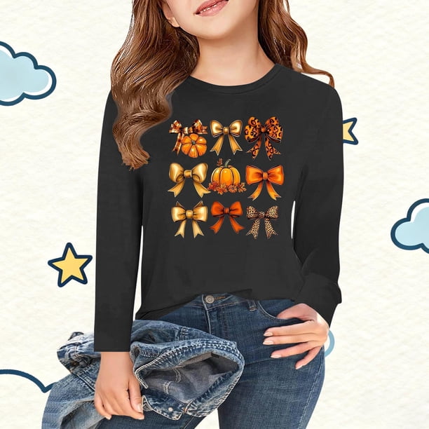 Blusas y camisas de cuello redondo y manga larga para niños Camisas estampadas de manga larga para Acción de Gracias Camisas lindas de cuello redondo Blusas casuales elegantes Ropa Camisas de cuello r