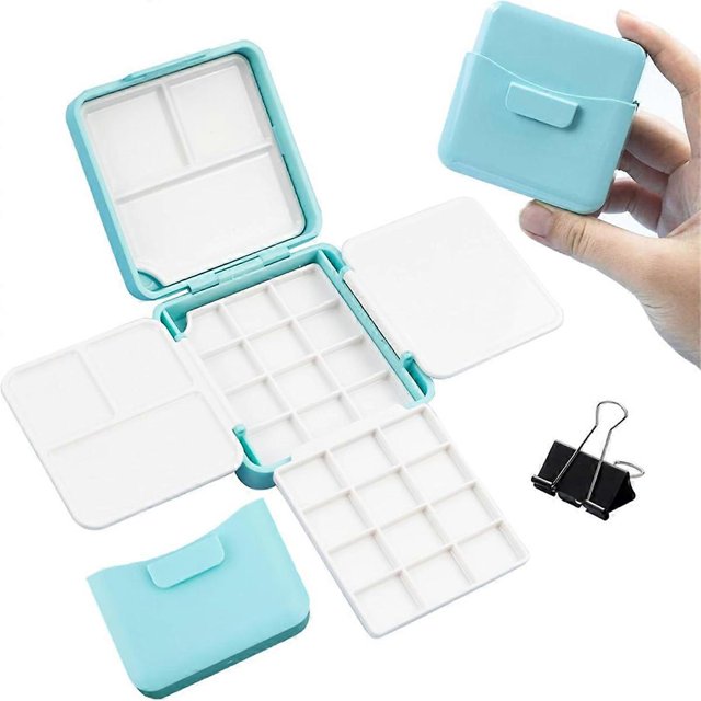 Watercolor Palette, 24 Empty Paint Palette Box Mini Size with 2 Foldable Palettes,Water Container an