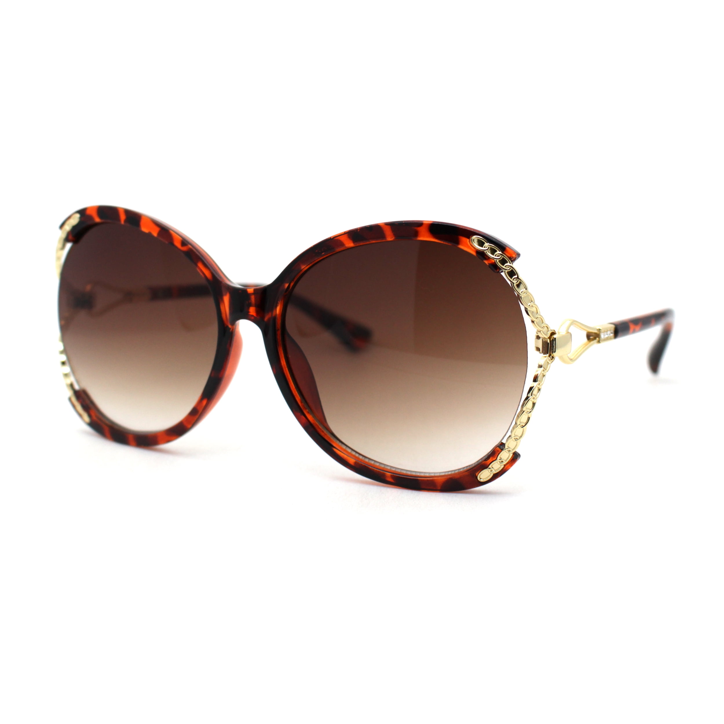 Womens Exposed Lens Oversize Butterfly Rhinestone Jeweled Sunglasses Tortoise Brown