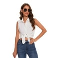 thumbnail image 4 of SPRING SEAON Women’s Sleeveless Blouse V Neck Button Down Chiffon Shirt for Women Casual Loose Fit Work Tops with Collar for Office or Daily Wear, 4 of 11