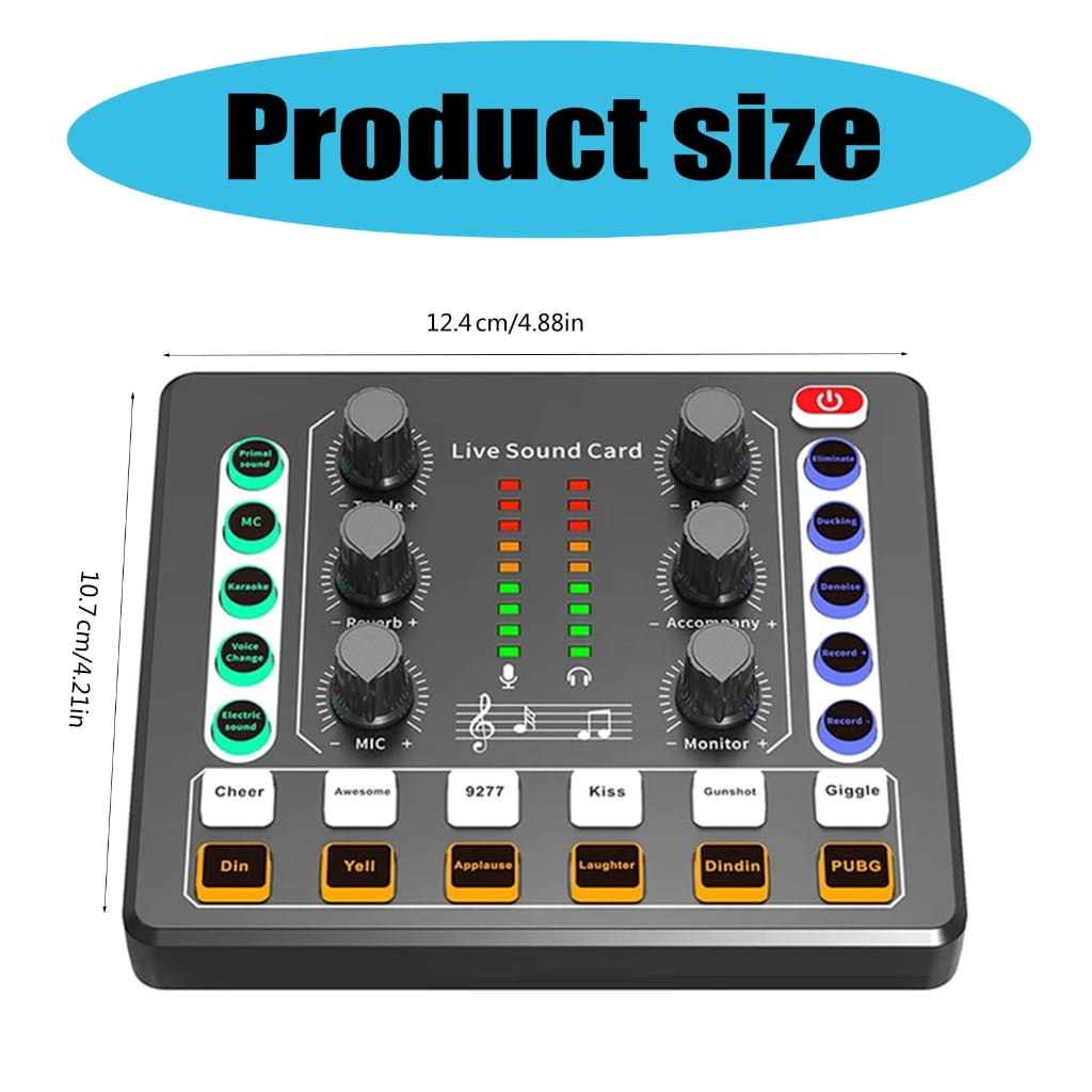 CIYISON Sound Board Mixer with Voice Changer LED Light External Sound Card for Phone Mic Karaoke Streaming Recording Gaming