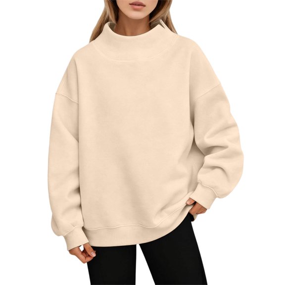 CUSTG Female Hoodless Sweatshirt Lightweight Stylish Knit Long Sleeve Crewneck Unlined Fashion Versatile Top Pullover