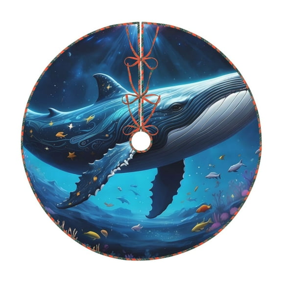 Defioc Colorful Ocean Whale for Christmas Tree Skirt Snowman Xmas Tree Skirt Farmhouse Christmas Decorations Tree Mat for Holiday Party Decor-30"