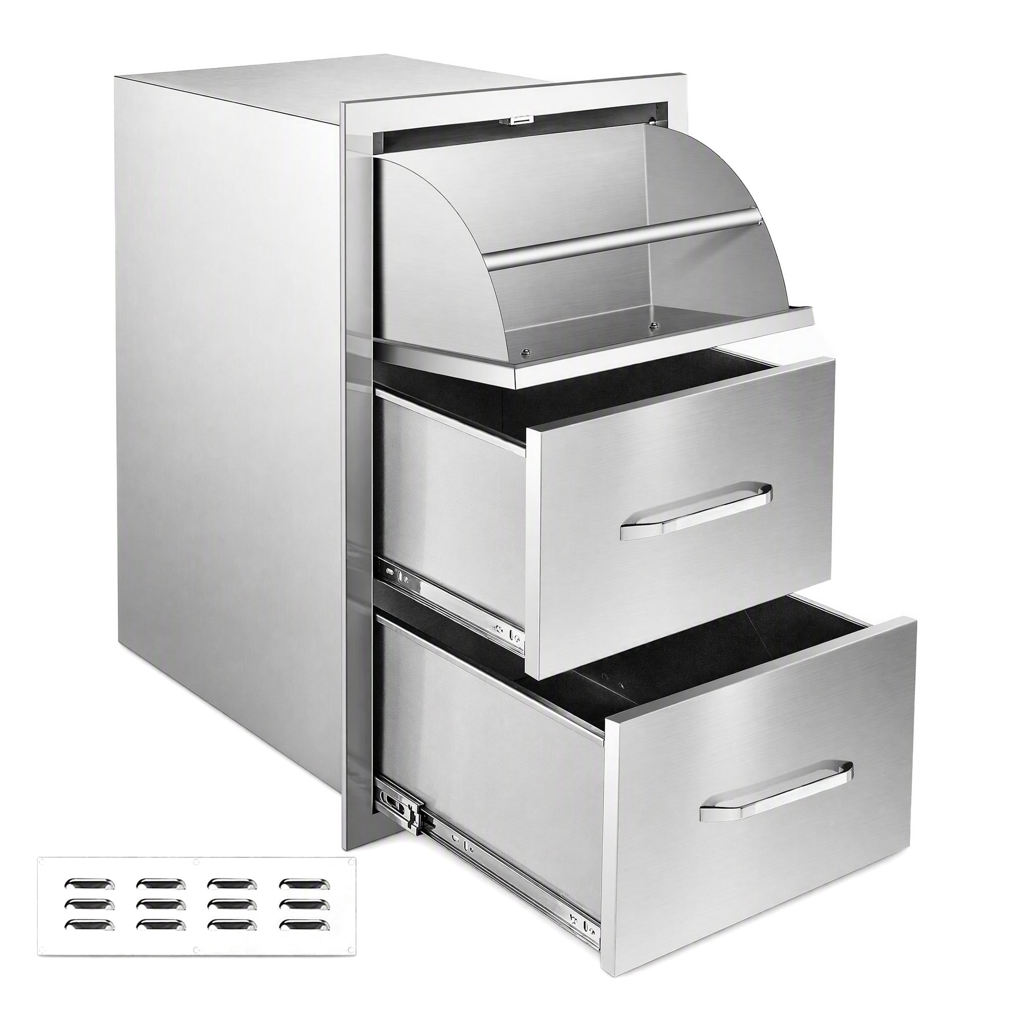 GARITIN Drawer Cabinet for Outdoor Kitchen or Courtyard, Stainless Steel Storage Drawer Cabinet with Multiple Drawers for Outdoor Patio, Silver
