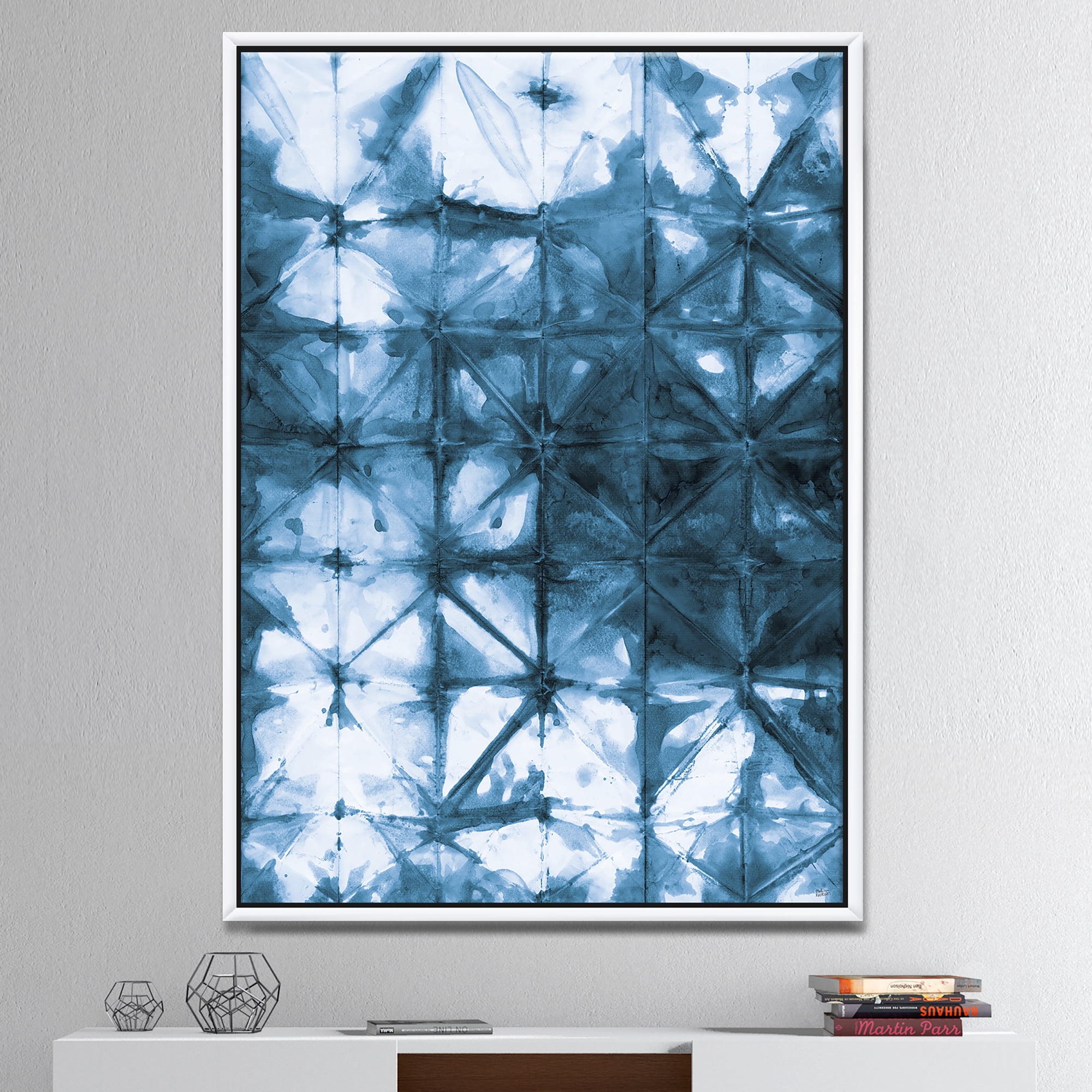 Designart ' Indigo watercolor geometrical III ' Contemporary Framed Canvas