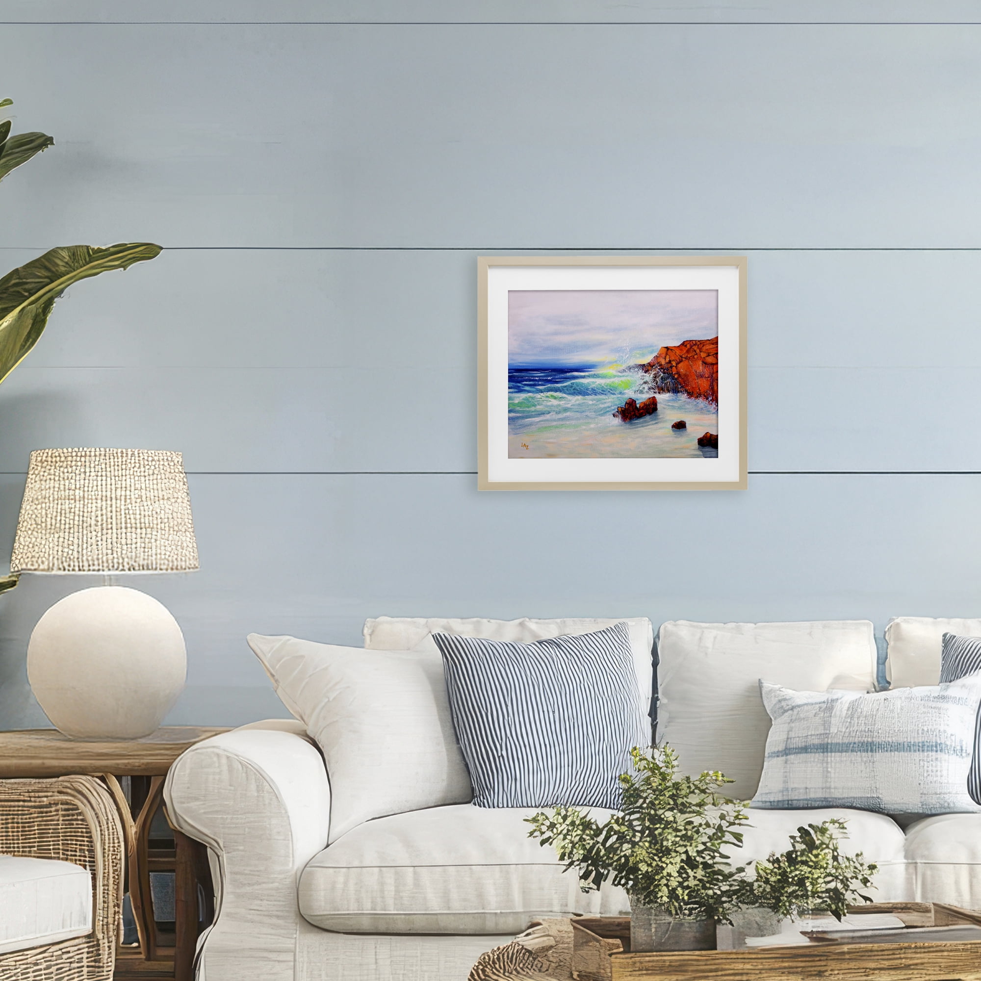 Stupell Industries Deep Blue Rocky Beach Birch Framed Print Under Glass, design by Lee Ann Zirbes