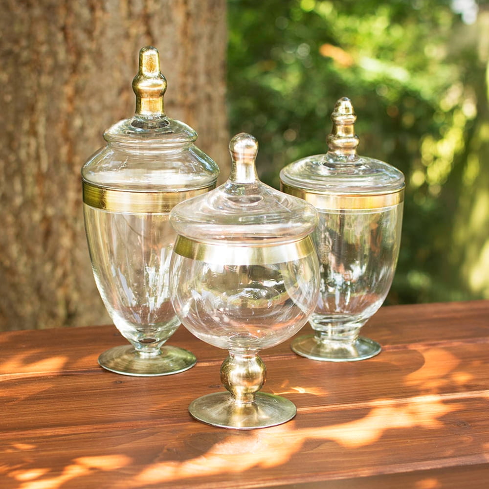 Cake & Candy Displays Apothecary Jars w/ Lids Silver Leafed Glass Asst ...
