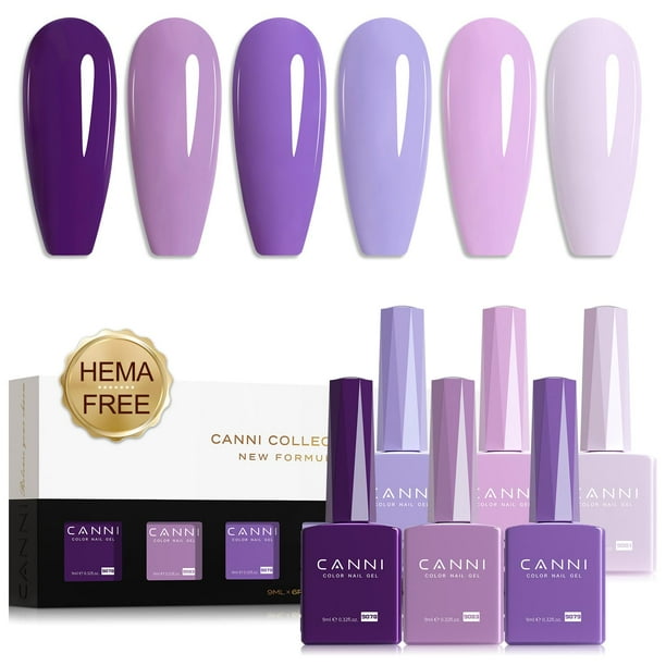 Set de esmaltes de uñas en gel CANNI Purple, 6 colores, 9 ml, UV LED Soak Off
