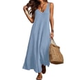 thumbnail image 2 of ChaoHeng Summer Dresses for Women 2026 Solid Knit V Neck Sleeveless Lightweight Casual Sweater Dress Light Blue S, 2 of 9