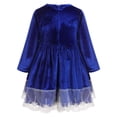 thumbnail image 3 of IBTOM CASTLE Toddler Baby Girls Christmas Dress Lace Velvet Long Sleeve Ruffle Princess Wedding Birthday Party Dress Fall Winter Clothes 18-24 Months Blue, 3 of 8