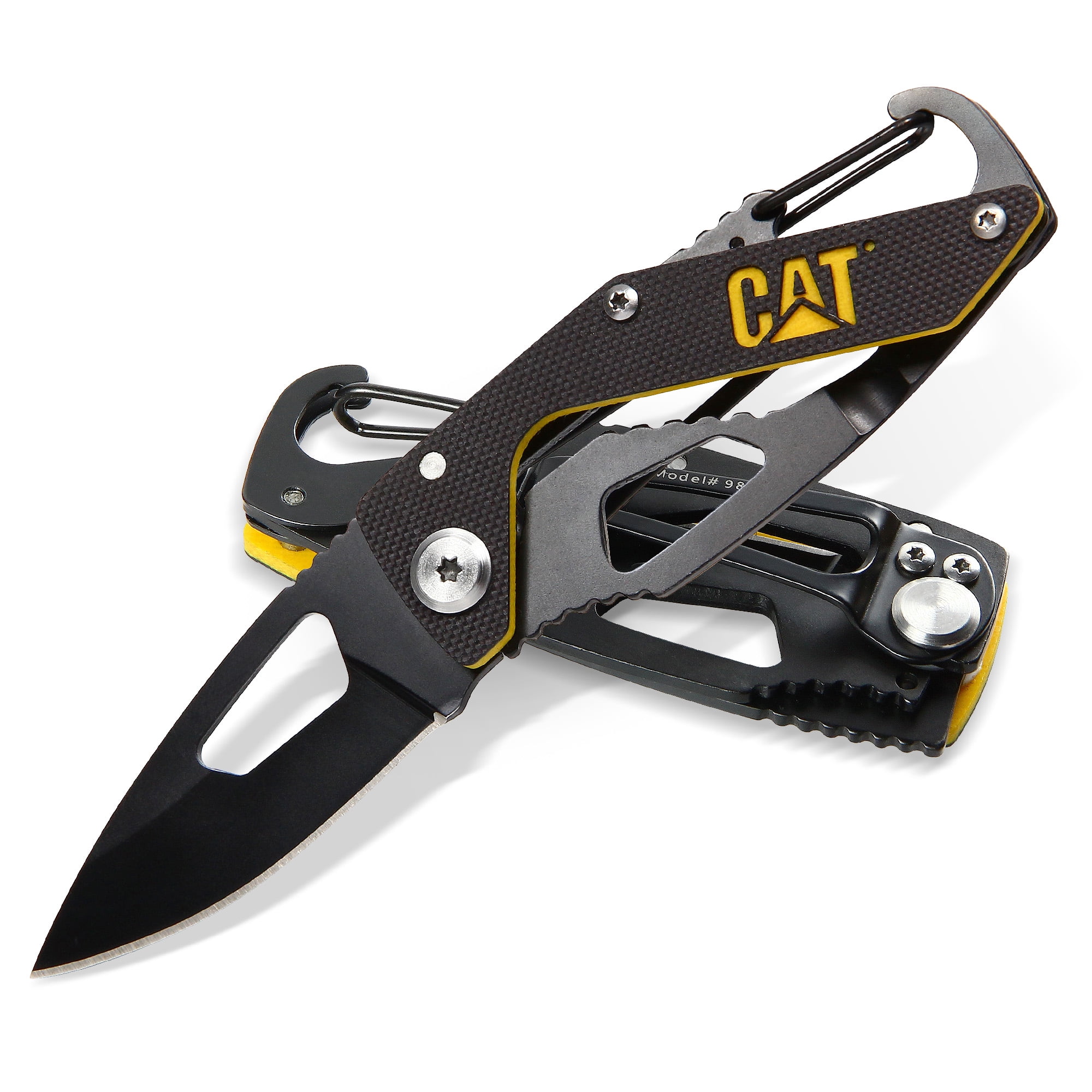 Cat 51/4 in. Folding Skeleton Knife with Carabiner and Black Blade