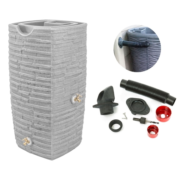 Good Ideas Impressions Riverwalk 50 Gal Rain Saver, Light Granite & Diverter Flex Kit
