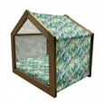 thumbnail image 2 of Watercolor Pet House, Exotic Jungles of Hawaii Inspired Fresh Green Leaves Tropical Plants Art, Outdoor & Indoor Portable Dog Kennel with Pillow and Cover, 5 Sizes, Green Pink White, by Ambesonne, 2 of 5