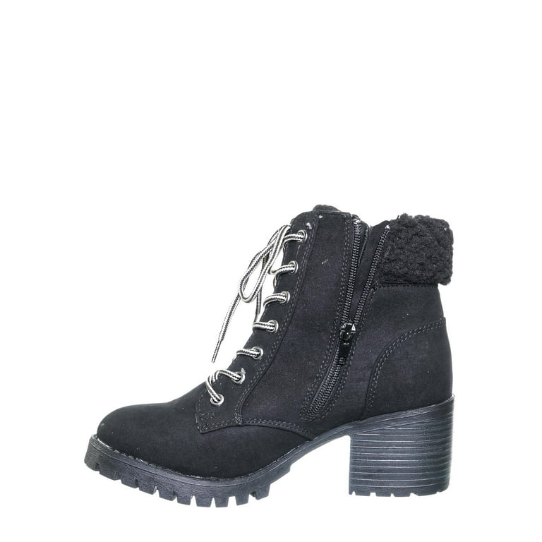 Bamboo faux fur combat boots deals