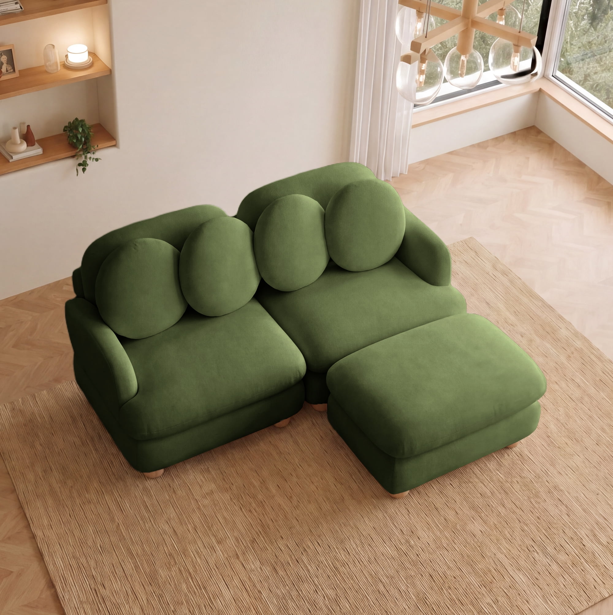 68" 3 Seater Chenille Loveseat Modular Sectional Sofa Couch with 4 Throw Pillows and Ottoman
