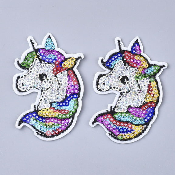 Computerized Embroidery Cloth Iron On Patches with Paillette Costume Accessories Appliques Unicorn Colorful 67x43.5x1.5mm