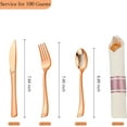 thumbnail image 2 of 100 Pack Pre Rolled Rose Gold Plastic Silverware Set with Napkins,Disposable Wrapped Heavy Duty Cutlery Set for Wedding Birthday Party-100 Forks,Knives,Spoons,Utensils Set,Plasticware Bulk, 2 of 14
