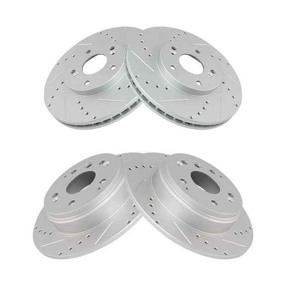 TRQ Front and Rear Performance Brake Rotors Set Premium G-Coated Cross Drilled & Slotted Fits Select 2004-2008 Acura TL