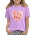 thumbnail image 6 of Kids Valentine's Day Shirt Girls Heart Floral T-Shirt Purple Short Sleeve Cotton Cute Top Ages 4-12,Size 7 T, 6 of 9