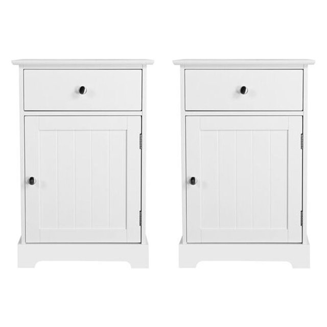 2 Piezas Mesillas de Noche Blanca Mesita de Noche con Un Cajón Mesas Auxiliares Moderno para Dormitorio Cama Salón Muebles Organizadores Blanco