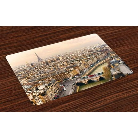 Eiffel Tower Placemats Set of 4 Paris Streets Busy Day Buildings Bridge River City Symbol Horizon Photography Print, Washable Fabric Place Mats for Dining Room Kitchen Table Decor,Beige, by (Best Places For Street Photography)